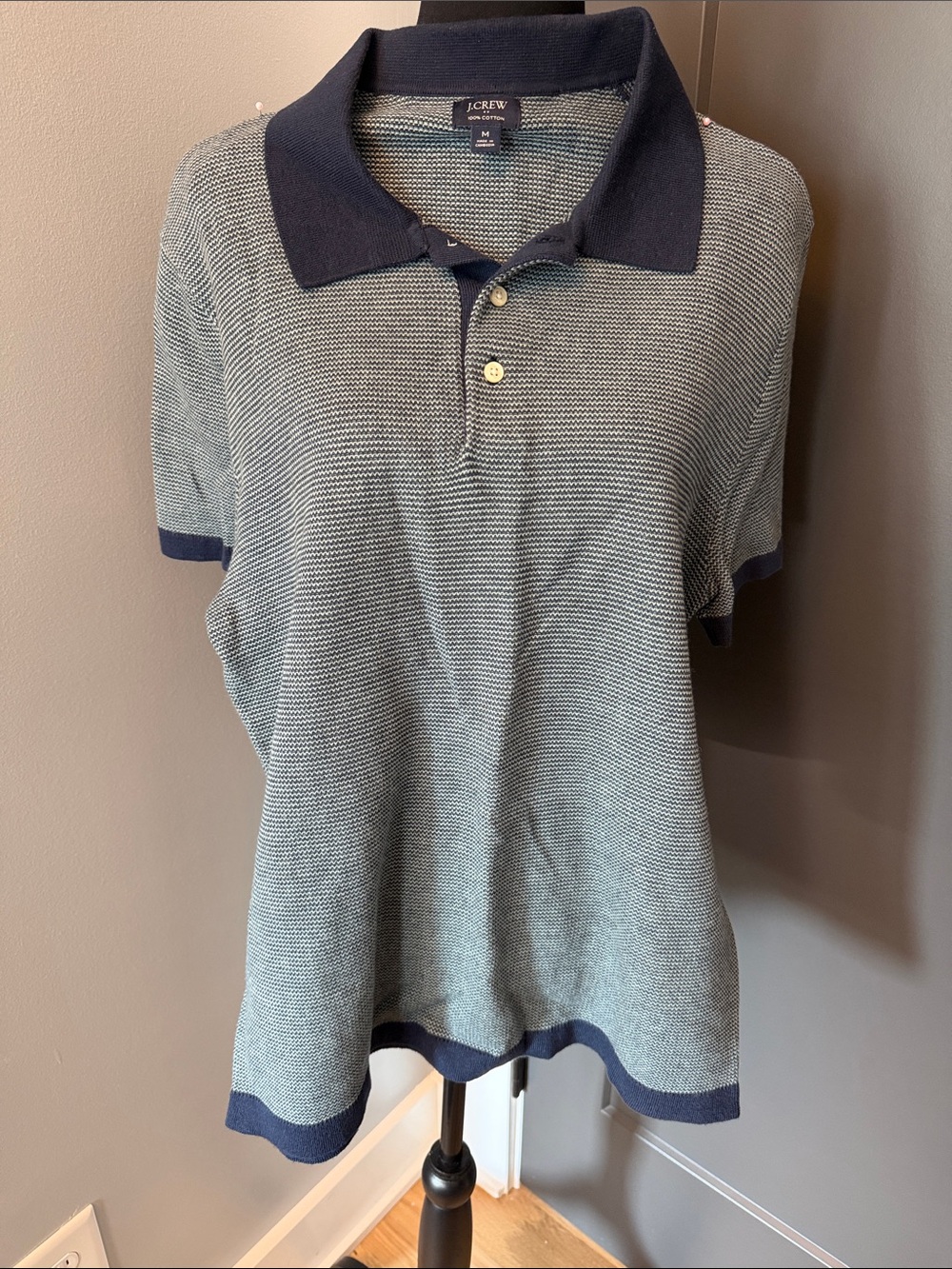 J. Crew Striped Navy & Light Blue and Green cotton Sweater Polo